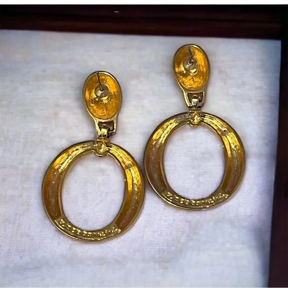 Liz Claiborne Gold Tone Dangle Hoop Earrings